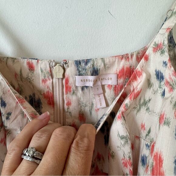 Rebecca Taylor Emma Off White Coral and Blue Floral Midi Dress Sundress 2 - Picture 11 of 12